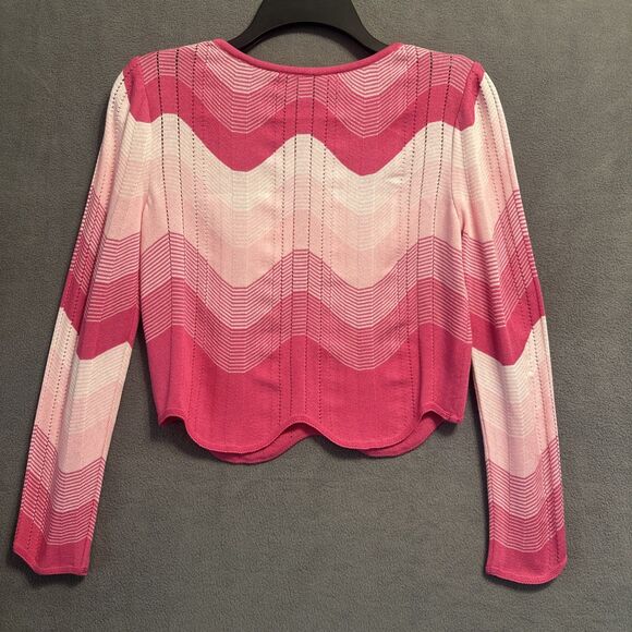 NWT Ming Wang Chevron Stripe Lightweight Knit Sweater Top Size XXS Pink Preppy - Picture 2 of 9
